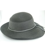 Calvin Klein Womens Black Straw Hat Wide Brim Silver Threads Medium Large - $18.80