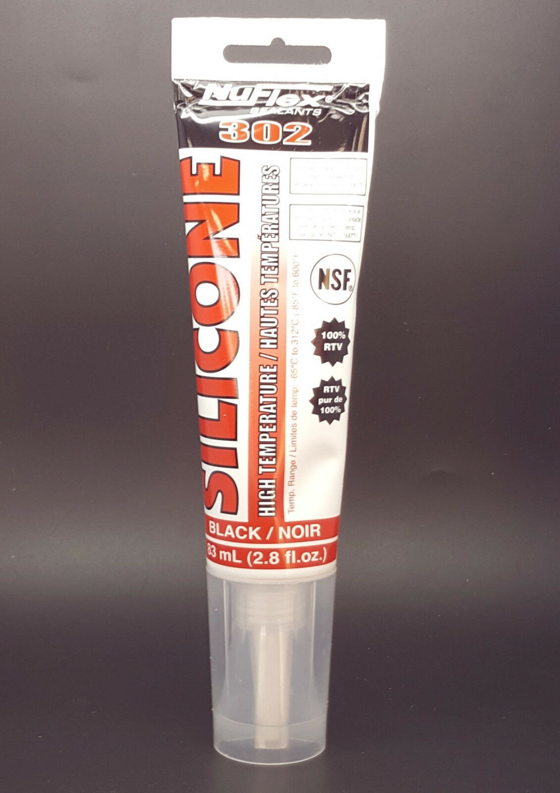 HIGH TEMP Silicone Sealant Black 2.8 oz Tube. NUFLEX 650 Degree F