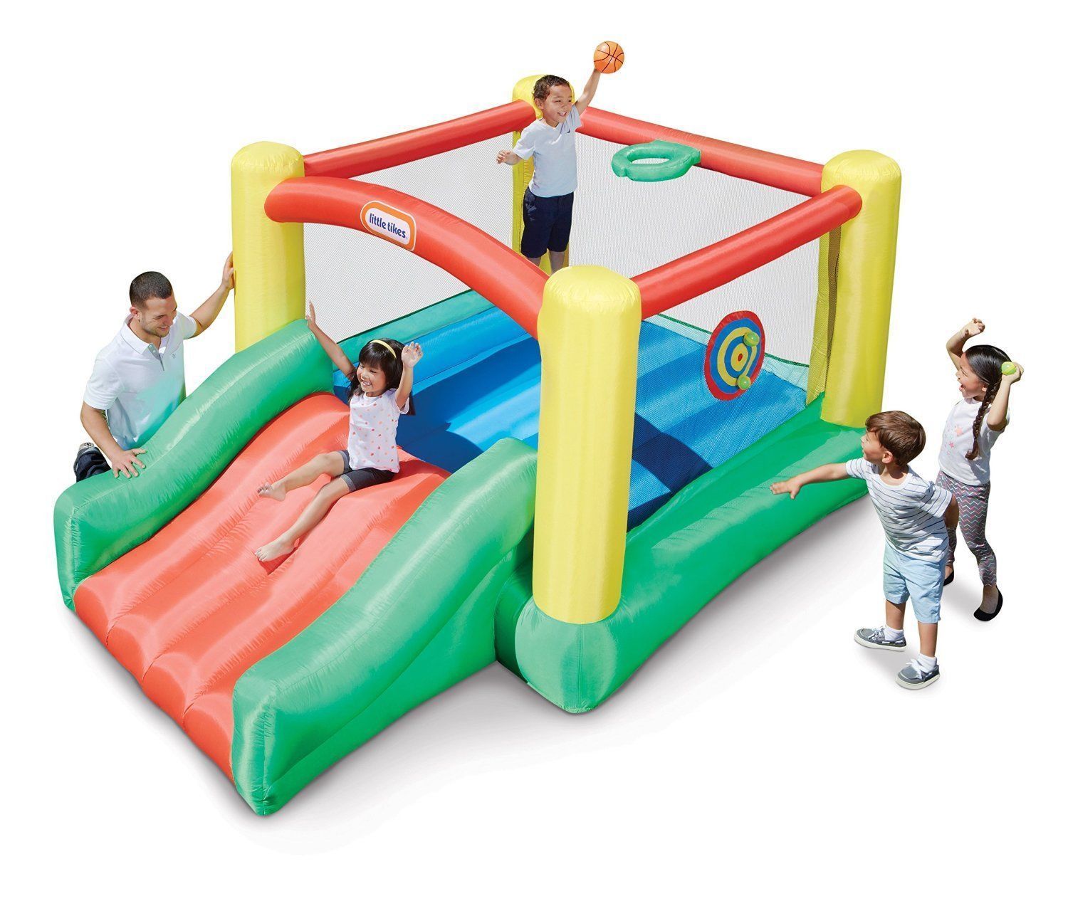 little tikes bounce house with slide and basketball hoop