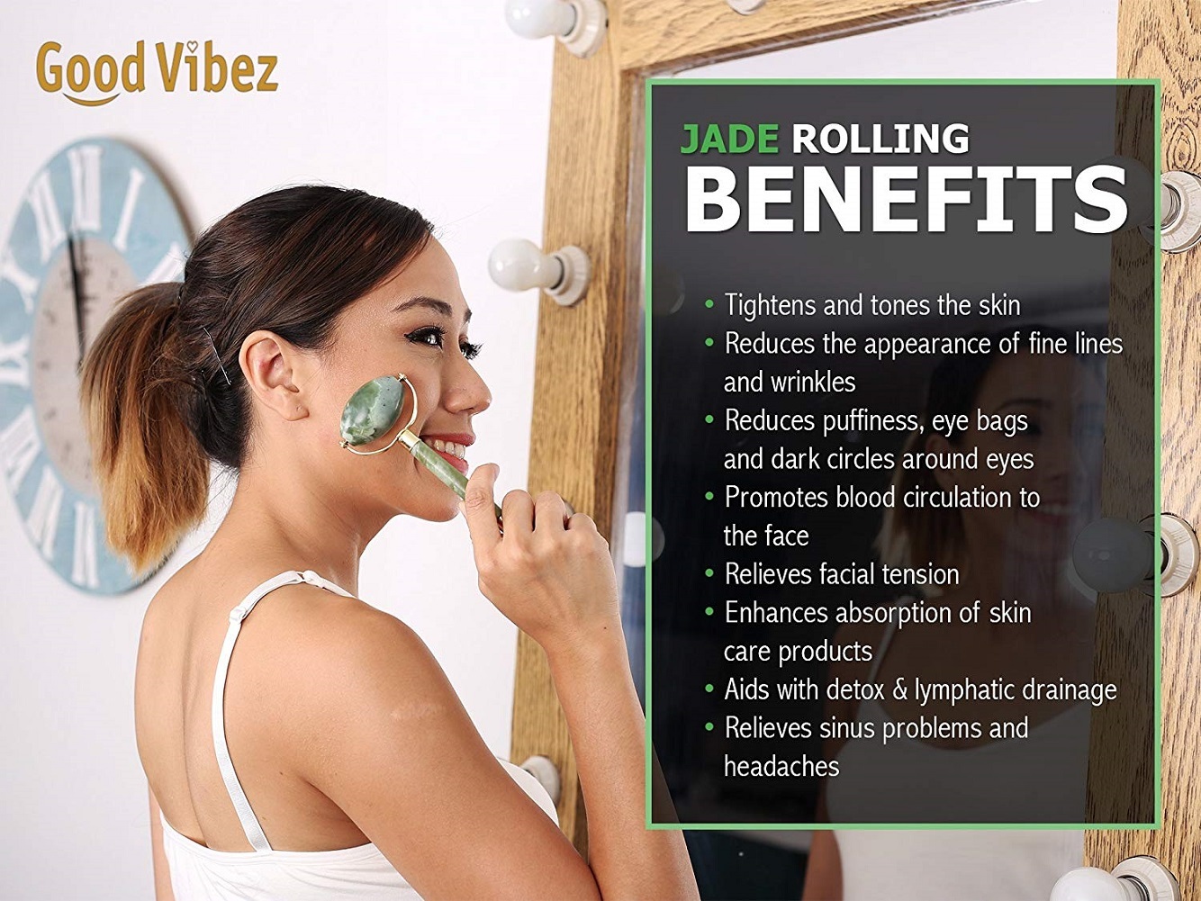 Jade Roller for Facial Massage | Double Rollers | Real Natural Jade Stone