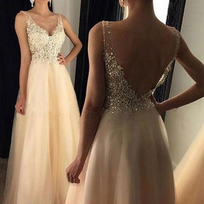 Image of Lace Muslim Gold Evening Dress Long Formal Gown Prom Bride Dresses