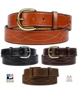 FANCY STITCH LEATHER BELT - Wide Thick Durable in 4 Colors Amish Handmad... - $58.97