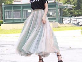 Rainbow Long Pleated Skirt Adult Rainbow Long Tulle Maxi Skirt Outfit Plus Size image 13