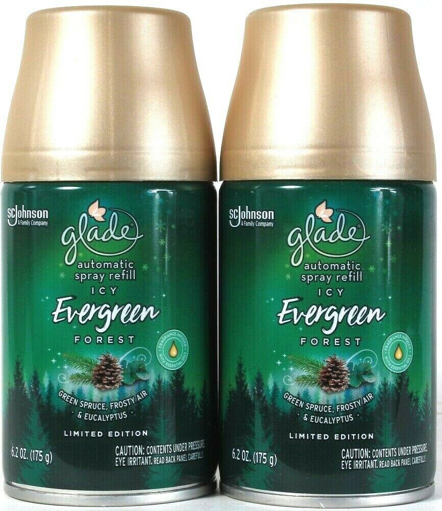 2 Count Glade 6.2 Oz Limited Edition Icy Evergreen Forest Automatic Spray Refill Air Fresheners