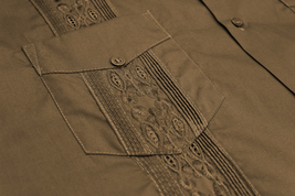 Men's Short Sleeve Brown Guayabera Button Up Cuban Embroidered Dress Shirt image 4