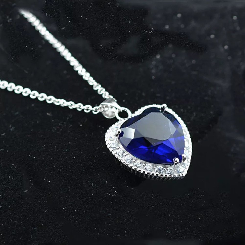 AILUOR Titanic Heart Of The Ocean Necklace, Sterling Silver Blue ...