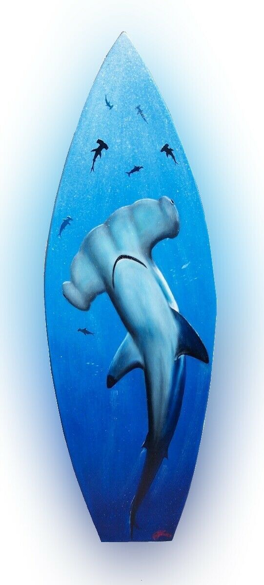 Hammerhead Sharks Surfboard Wall Art Hand painted handcrafted nautical