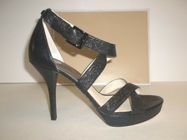 Michael Kors Size 7 M Evie Platform Black Leather Sandals New Womens Shoes - $107.91