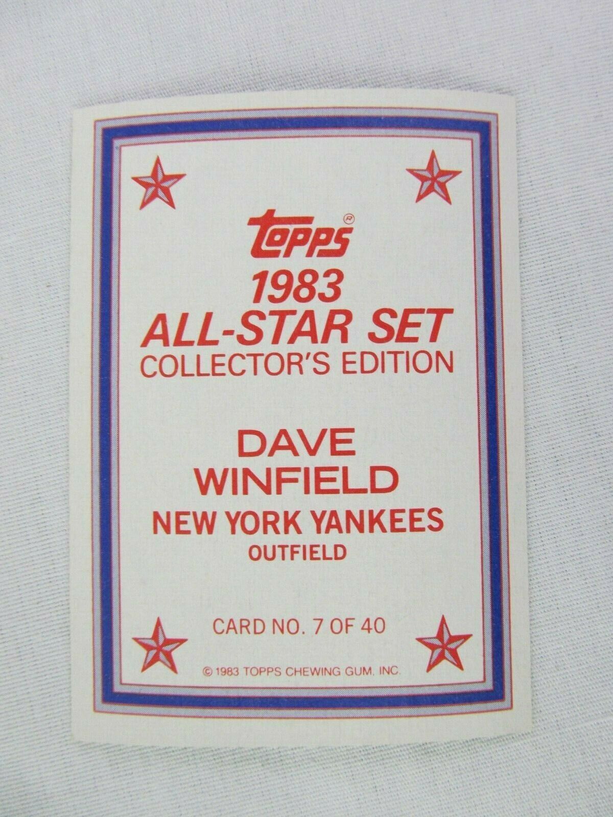 Dave Winfield New York Yankees 1983 Topps All Star Baseball Card Number ...