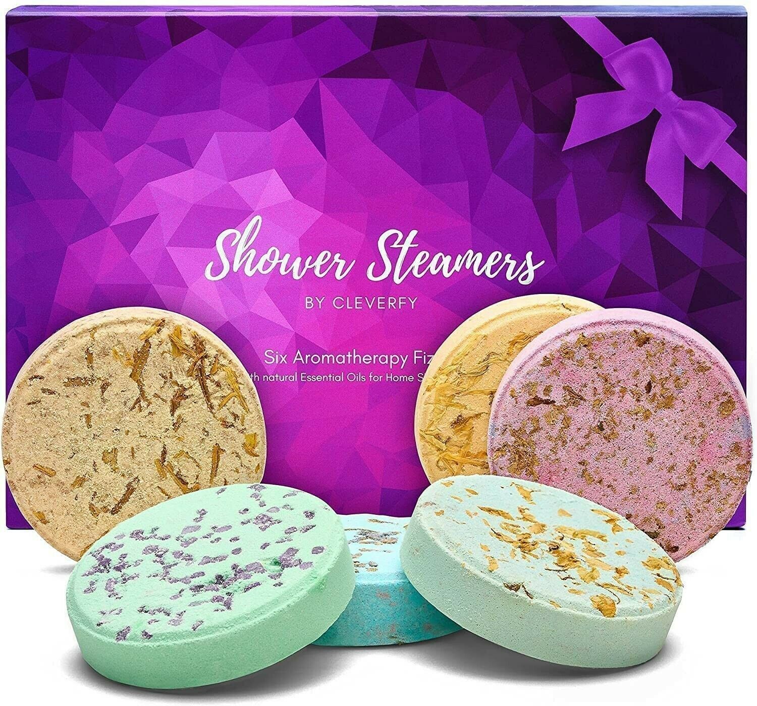 Primary image for Aromatherapy Shower Steamers Purple Pk of 6 Shower Bombs with Essential Oil NEW