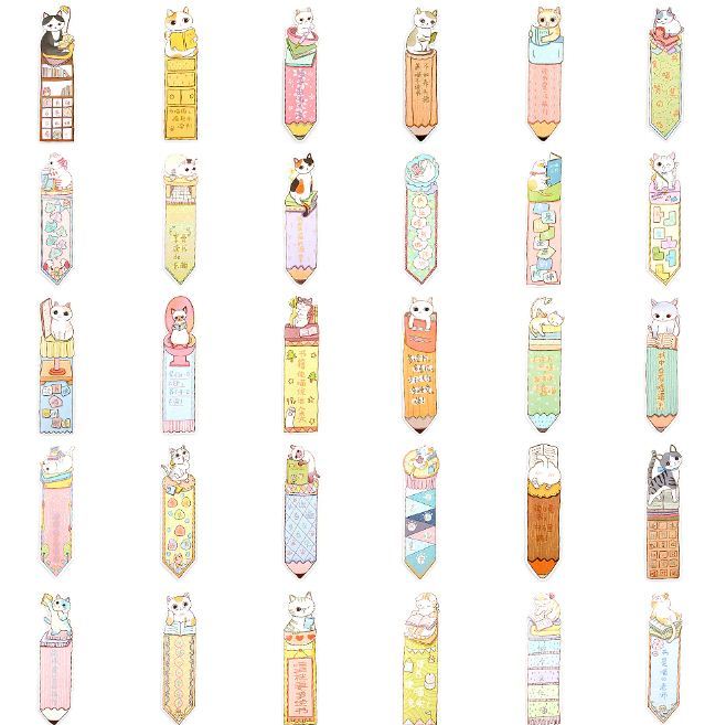 [School Supplies] 30pcs Japanese Anime Cute Cat Bookmark Index for Book ...