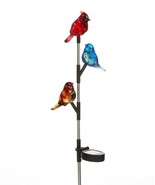 Trio of Birds Solar Garden Stake Cardinal Blue Jay Yellow Bird Acrylic M... - $39.59