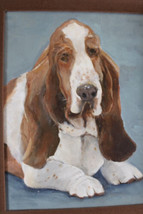 Framed Original 16x19" Dog Portrait Painting of  Bassett Hound  Art Animal image 2