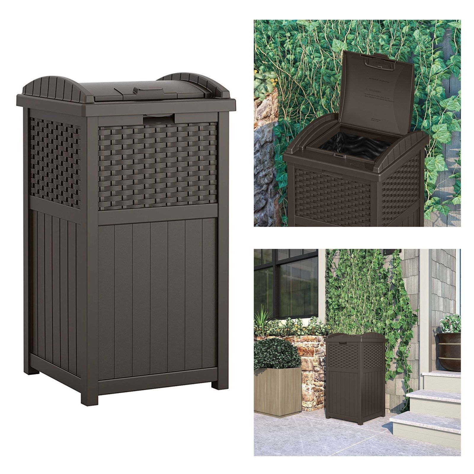 Outdoor Patio Trash Can Hideaway Wicker Hold 3033 gallon Garbage Brown