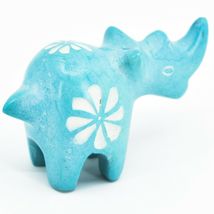 Hand Carved Kisii Soapstone Tiny Miniature Sky Blue Rhinoceros Rhino Figurine image 4