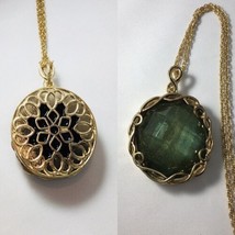 Reversible Faceted Green Black Resin Gold Necklace - $19.00
