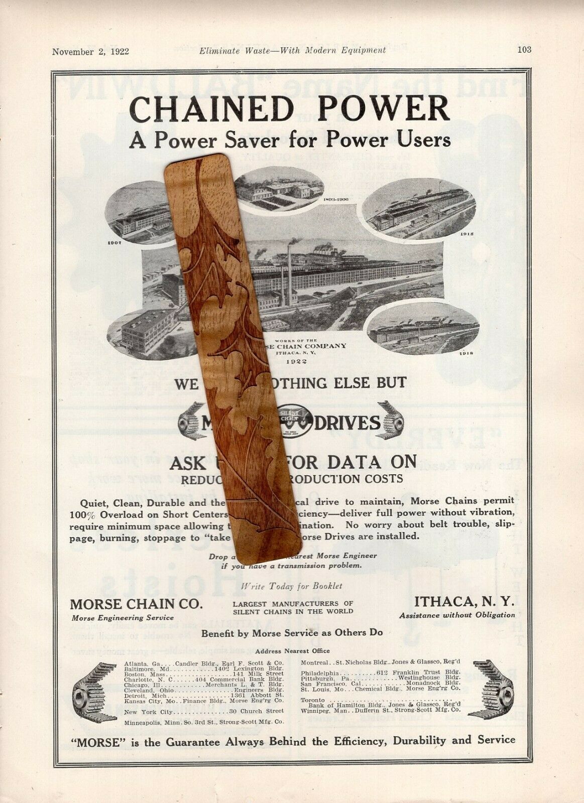 Morse Chain Co. Ithaca, NY 1922 Advertisements Diamond Chain