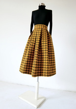 Women Black Houndstooth Skirt Winter Houndstooth Pleated Wool Party Skirt Plus image 8
