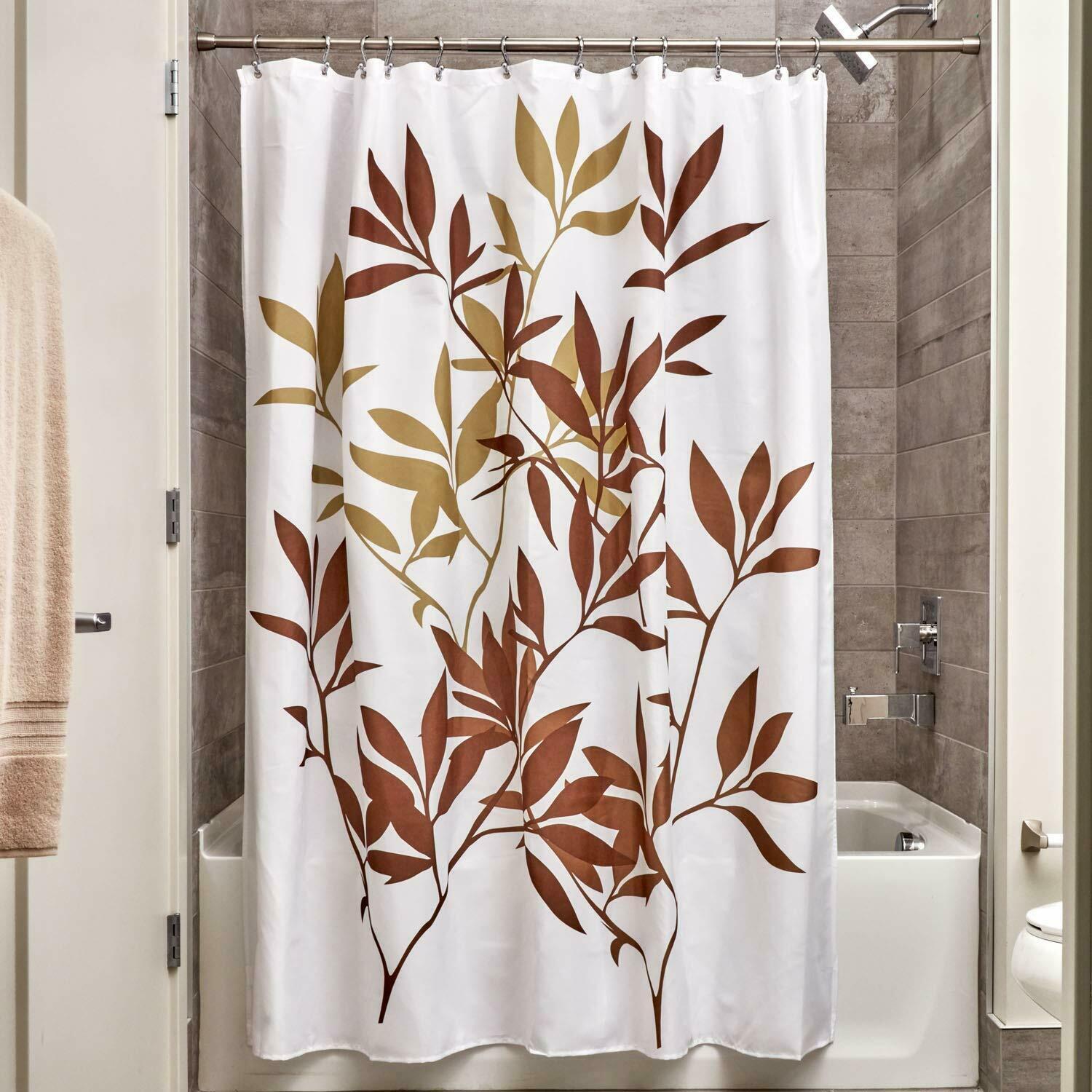 Nice! Brown Gold White Leaf Leaves Fabric Shower Curtain Modern