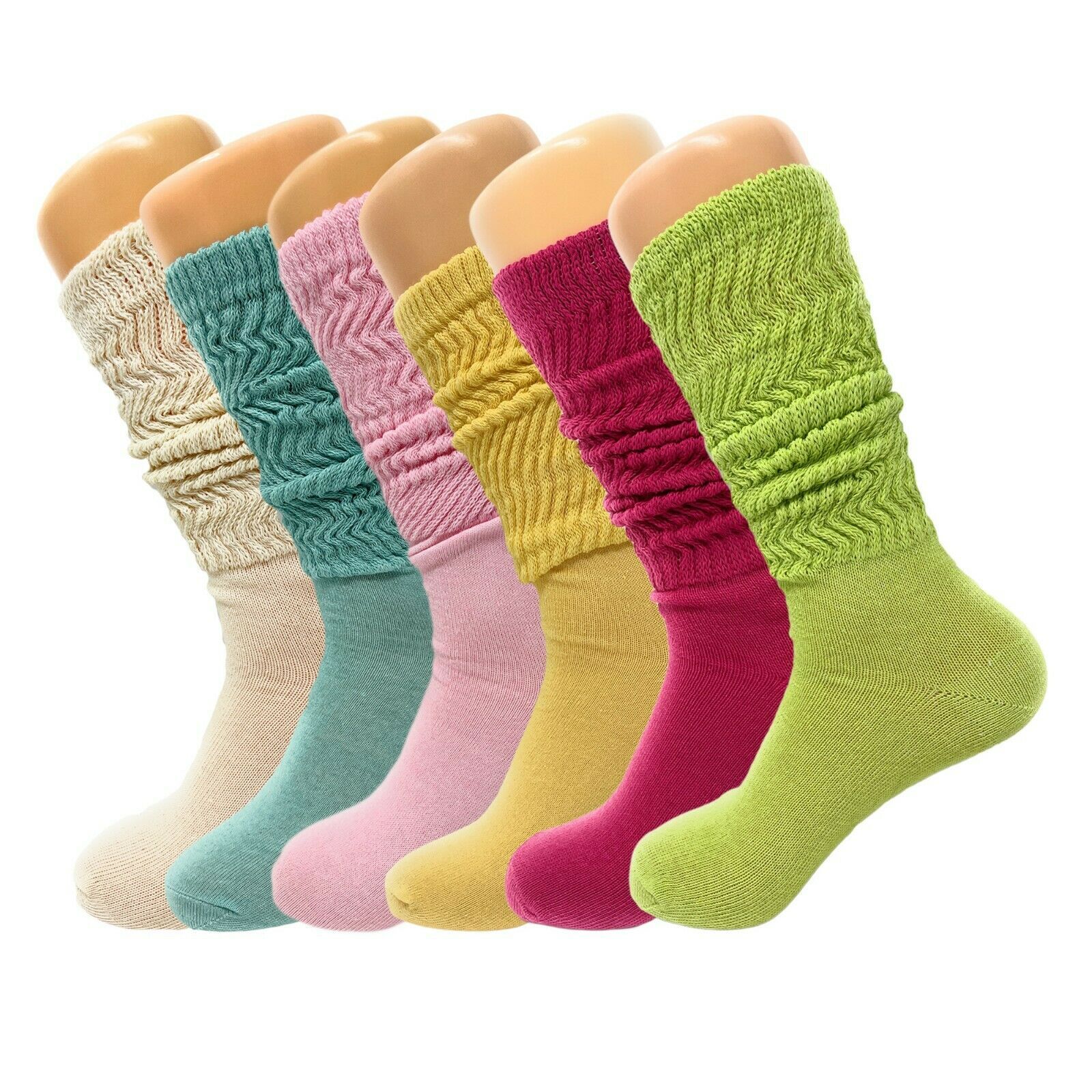 6 Pairs Pack Colorful Slouch Socks for Women with Thin Sole Size 9-11