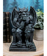 Stoic Gothic Notre Dame Thinker Gargoyle Sitting On The Throne Statue Le... - $26.99