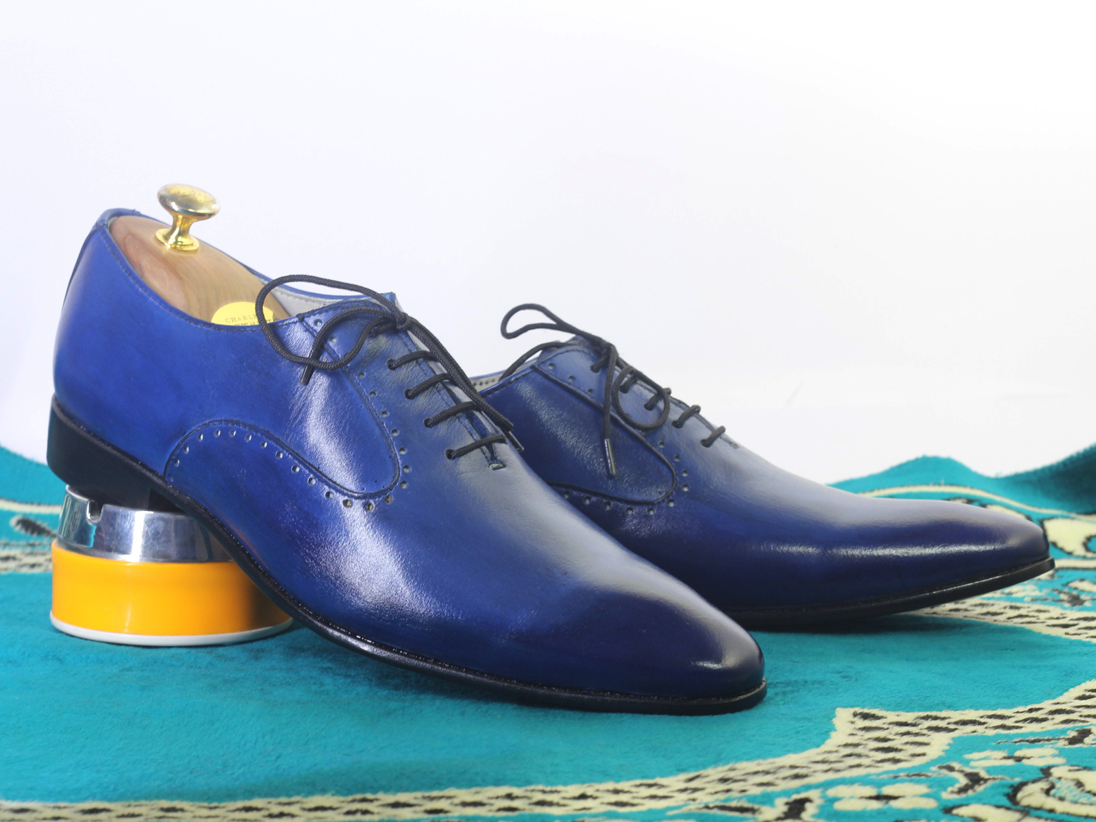 Handmade Men Blue Leather Pointed Toe Shoes, Men Dress Formal Designer Shoes - Dress/Formal