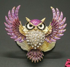 New Betsey Johnson Purple Enamel Cute Owl Animal Crystal Charm Brooch Pin - $24.74