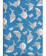 New Sharks &amp; Bubbles on Blue Flannel Fabric by the Half-Yard - $4.46