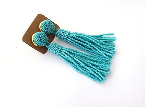 Turquoise Beaded Tassel Earrings Long Drop Gift For Her Seed Beads Post