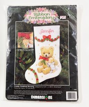 Dimensions Ribbon Embroidery Cuddly Christmas Stocking 1442 1994 Cross Stitch - $14.50