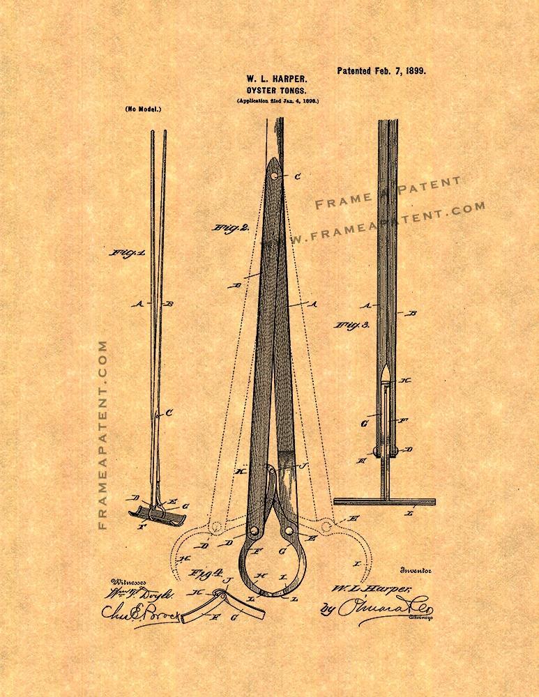 Frame A Patent - Oyster tongs patent print