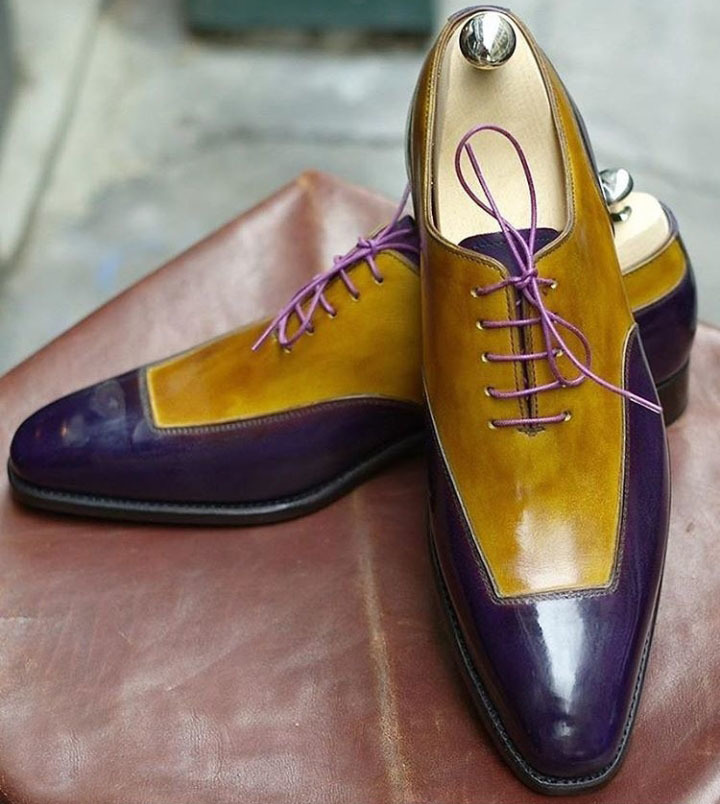 Handmade Men's Purple Yellow Casual Dress Shoes, Men's Lace Up Stylish Shoes 201