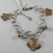 .925 RHODIUM SILVER BRACELET WITH SPHERE AND ROSE PLATED FLOWERS image 1