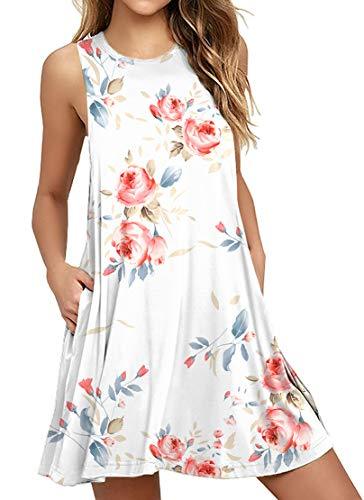 HAOMEILI Women's Floral Print Casual Swing T-Shirt Dresses with Pockets ...