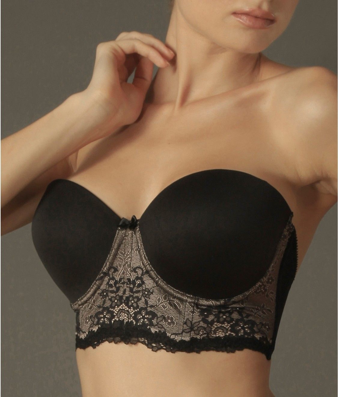 Va Bien BLACK Marquise Strapless Low Back Longline Bra, EU 36E Bras