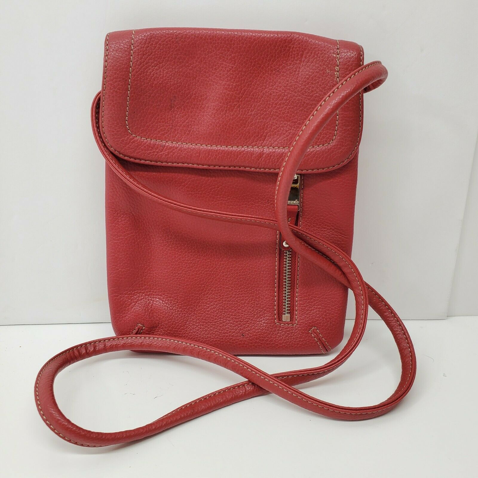 Tignanello Red Leather Cross Body Organizer Purse Small Women's Bags