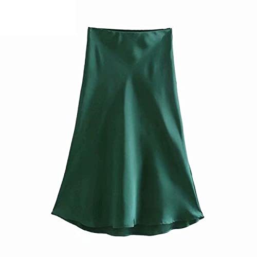 Elegant Women French Style Solid Color Soft Satin A Line Skirt Female Casual Sum
