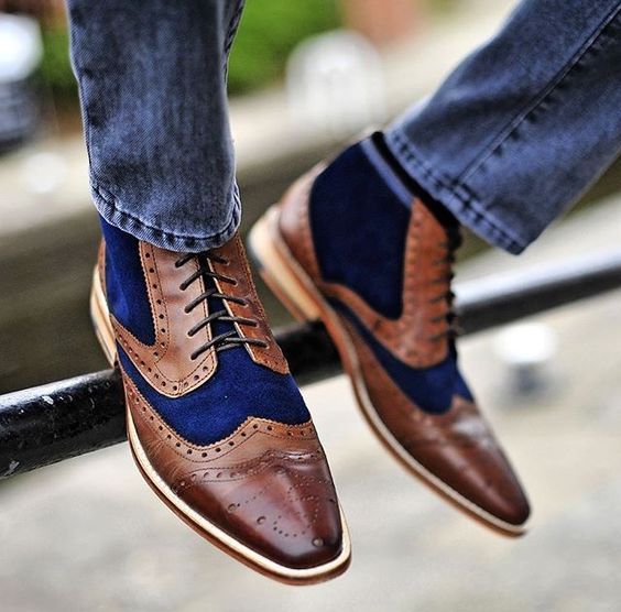 mens blue wingtip boots