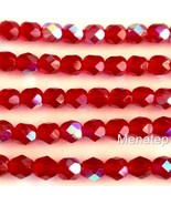 25 6 mm Czech Glass Firepolish Beads: Siam/Ruby AB - $1.21