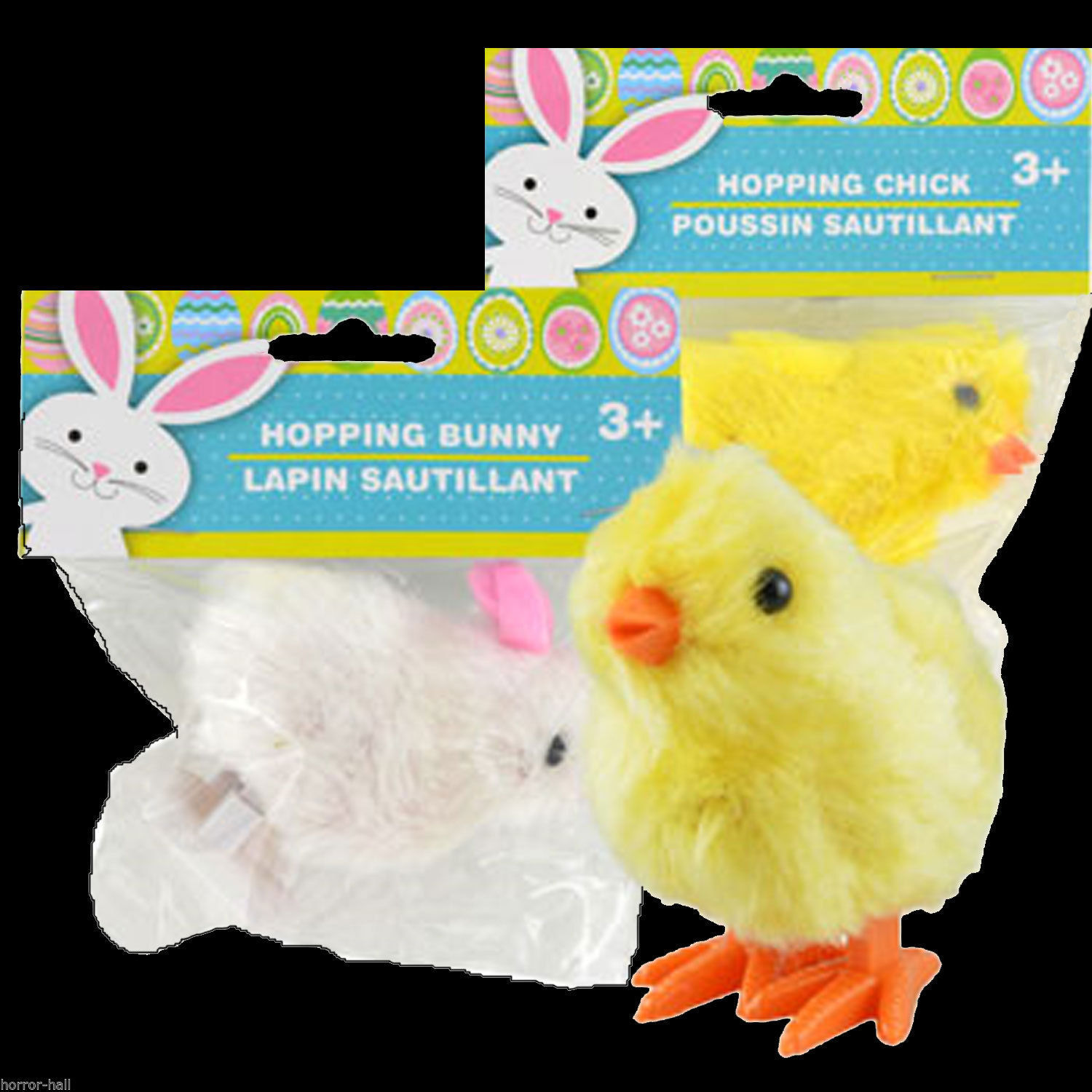 Easter Basket Fuzzy HOPPING BUNNY-CHICK WIND UP TOYS Jumping Party ...