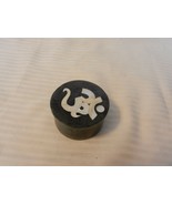 Black Carved Round Stone Trinket Box with White Design On Top from India... - $18.56