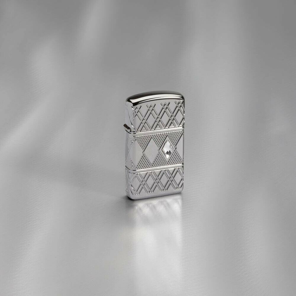 Zippo Lighter Diamond Pattern Slim Swarovski Crystal Armor HP Chrome