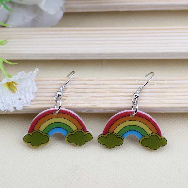 Rainbow cute lovely printing drop earrings acrylic new design spring/summer styl