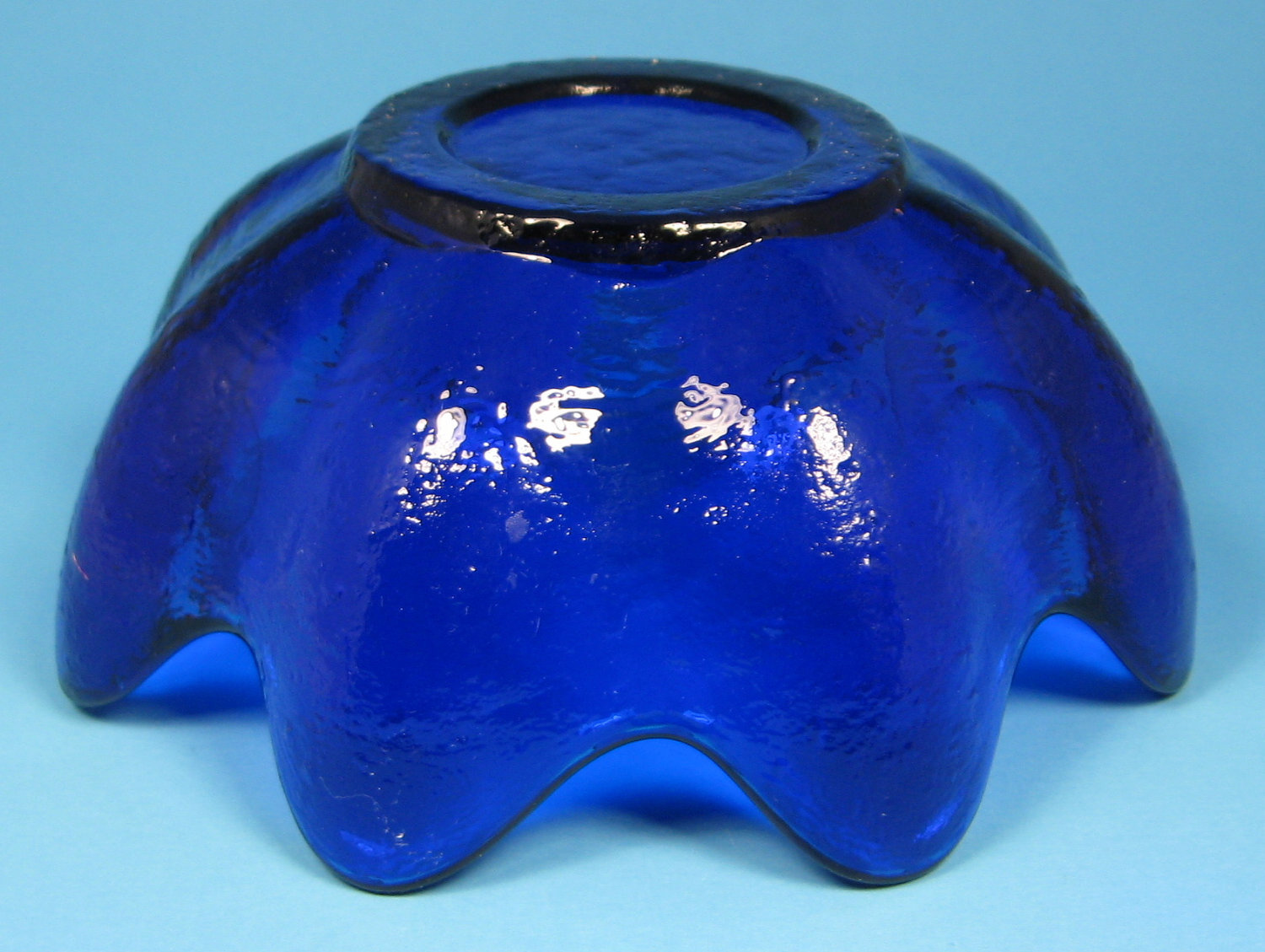 Blenko Cobalt Blue Art Glass Clover Bowl Original 5 5 Inch With Tag Husted 1970s Blenko