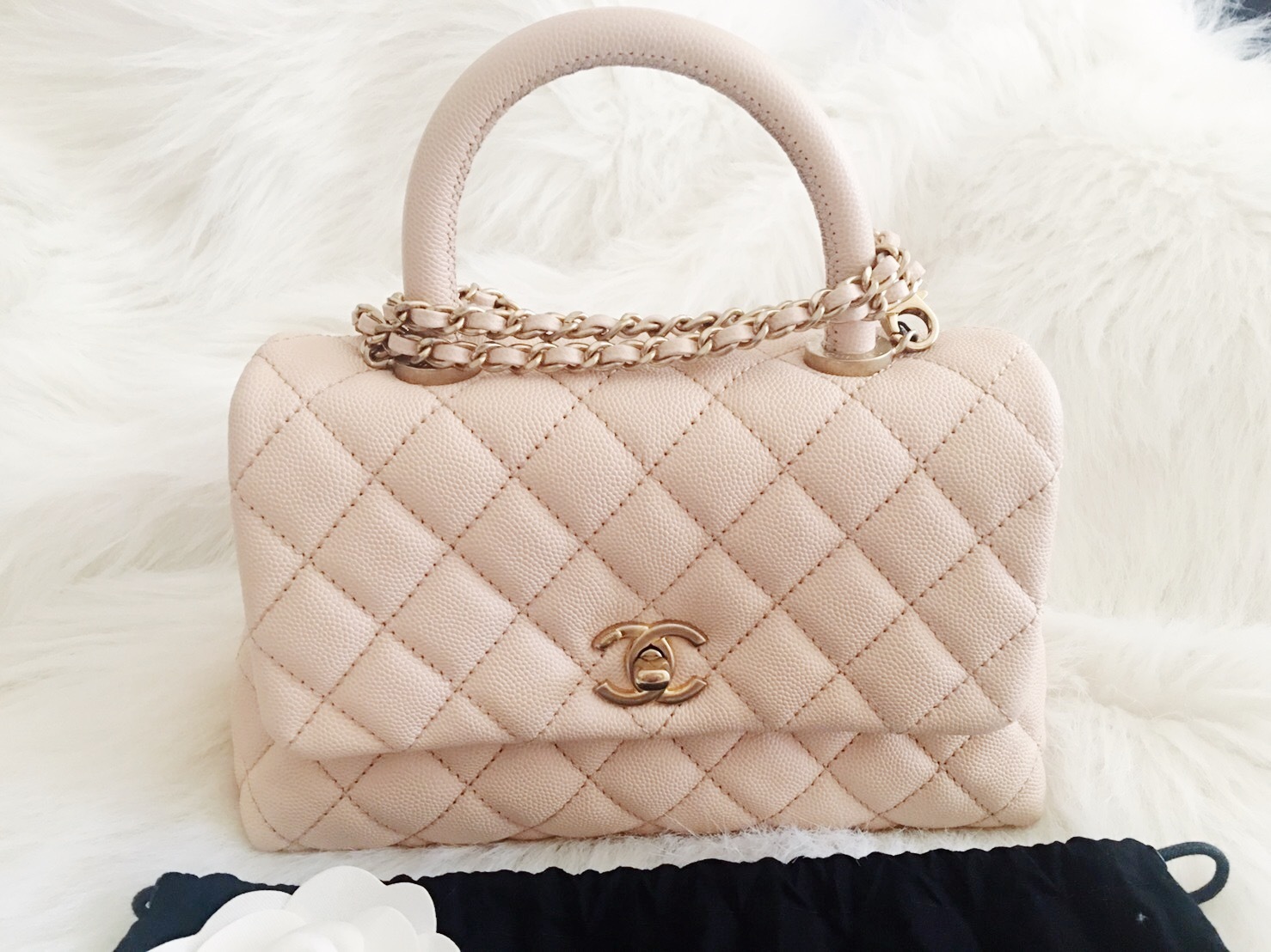 100% AUTHENTIC CHANEL 2017 CAVIAR QUILTED MINI COCO HANDLE FLAP BAG BEIGE GHW - Handbags & Purses
