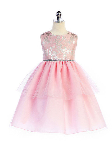 Sweet Pink Embroidered Bodice, Tiered Flower Girl Party Dress, Crayon Kids USA
