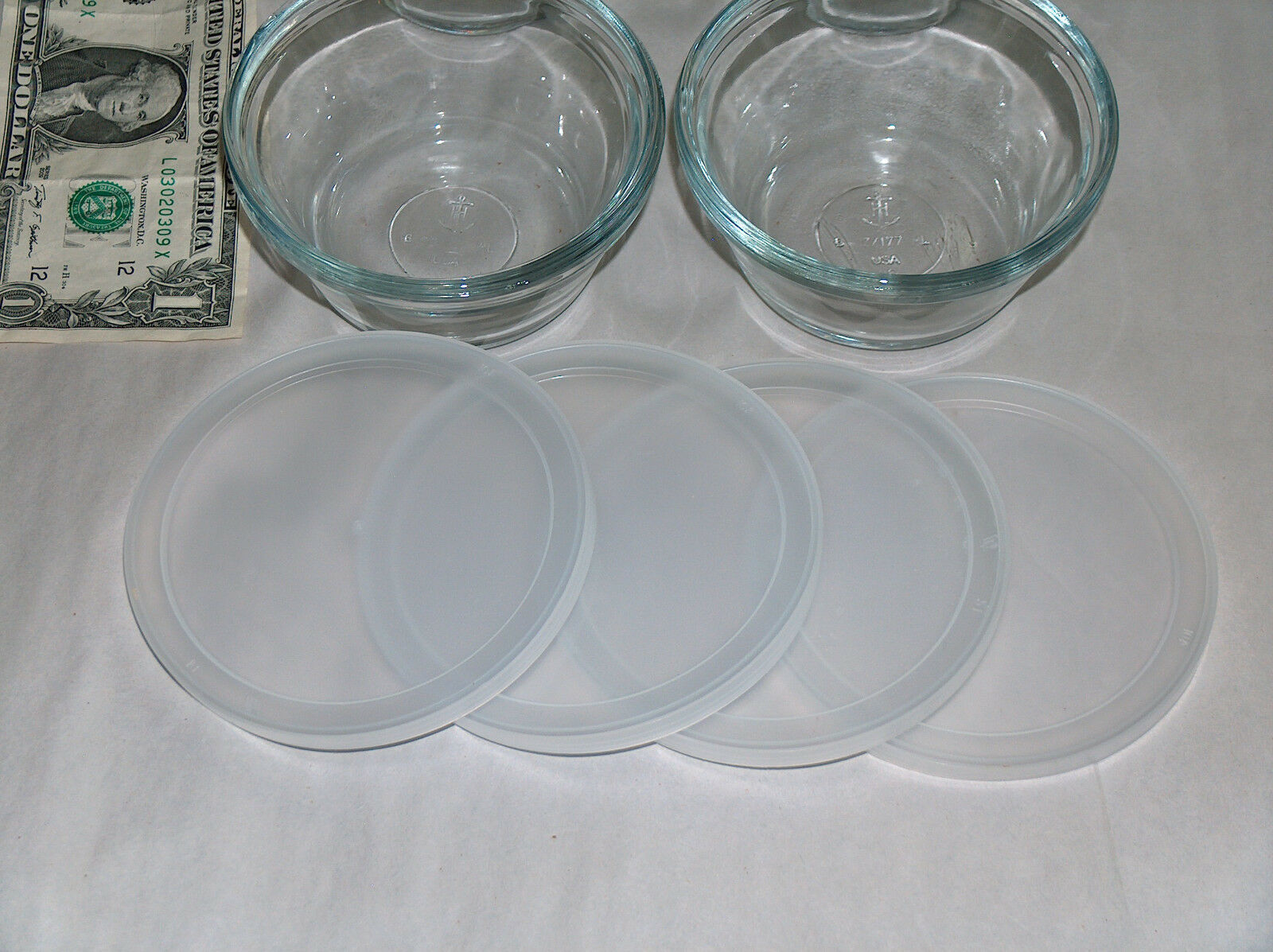 4 Lot 6 oz Anchor Hocking Clear Glass Custard Cups Ramekin Heavy Rim w
