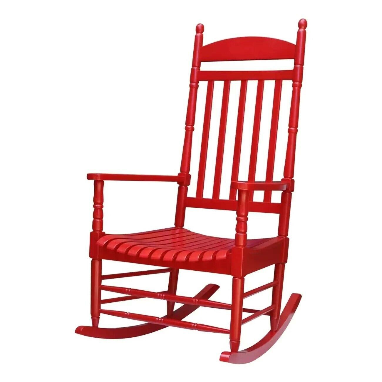 Red Rocking Chair Rocker Acacia Wood Retro High Back Wide Seat Porch