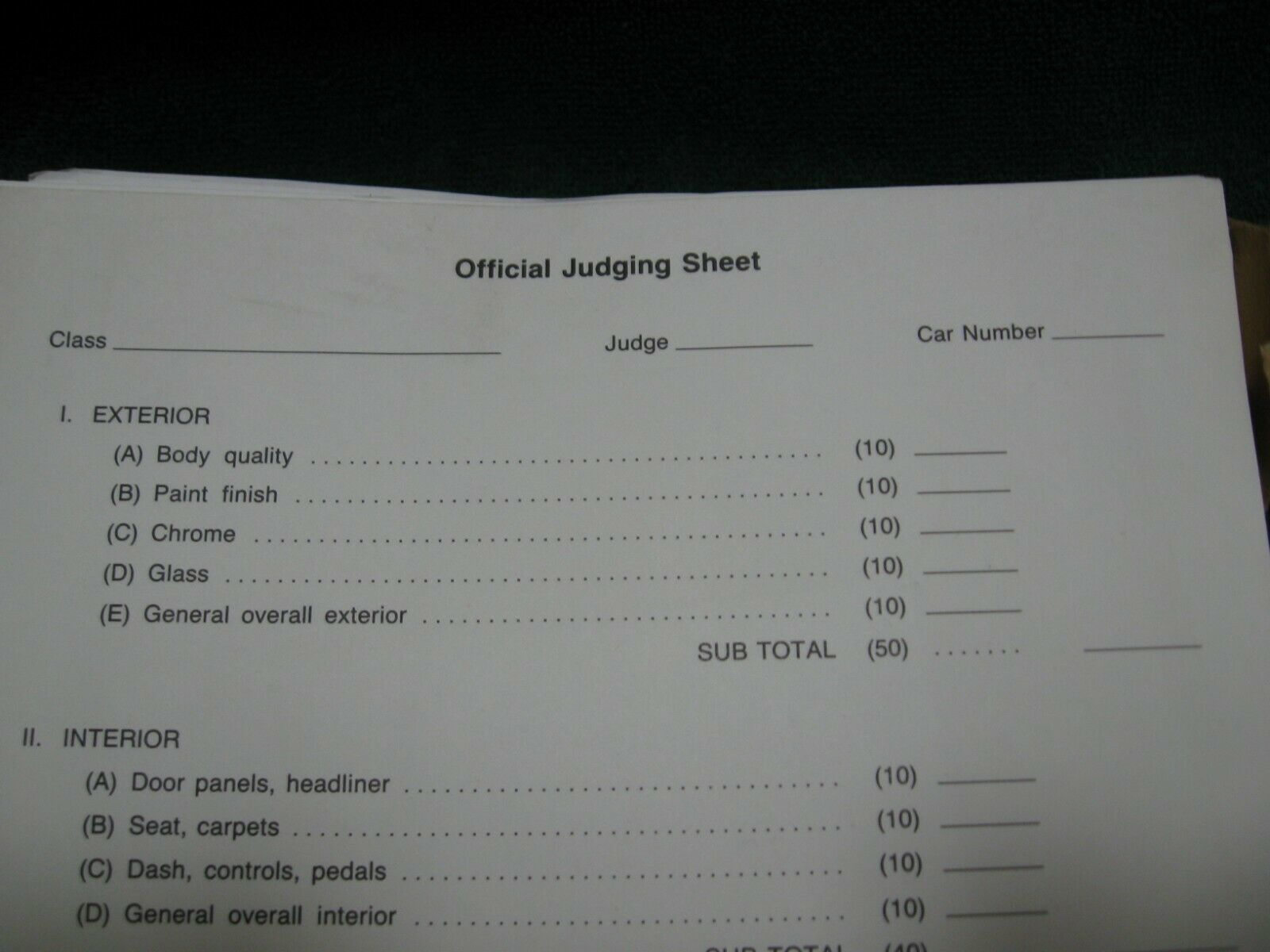 Printable Car Show Judging Sheet