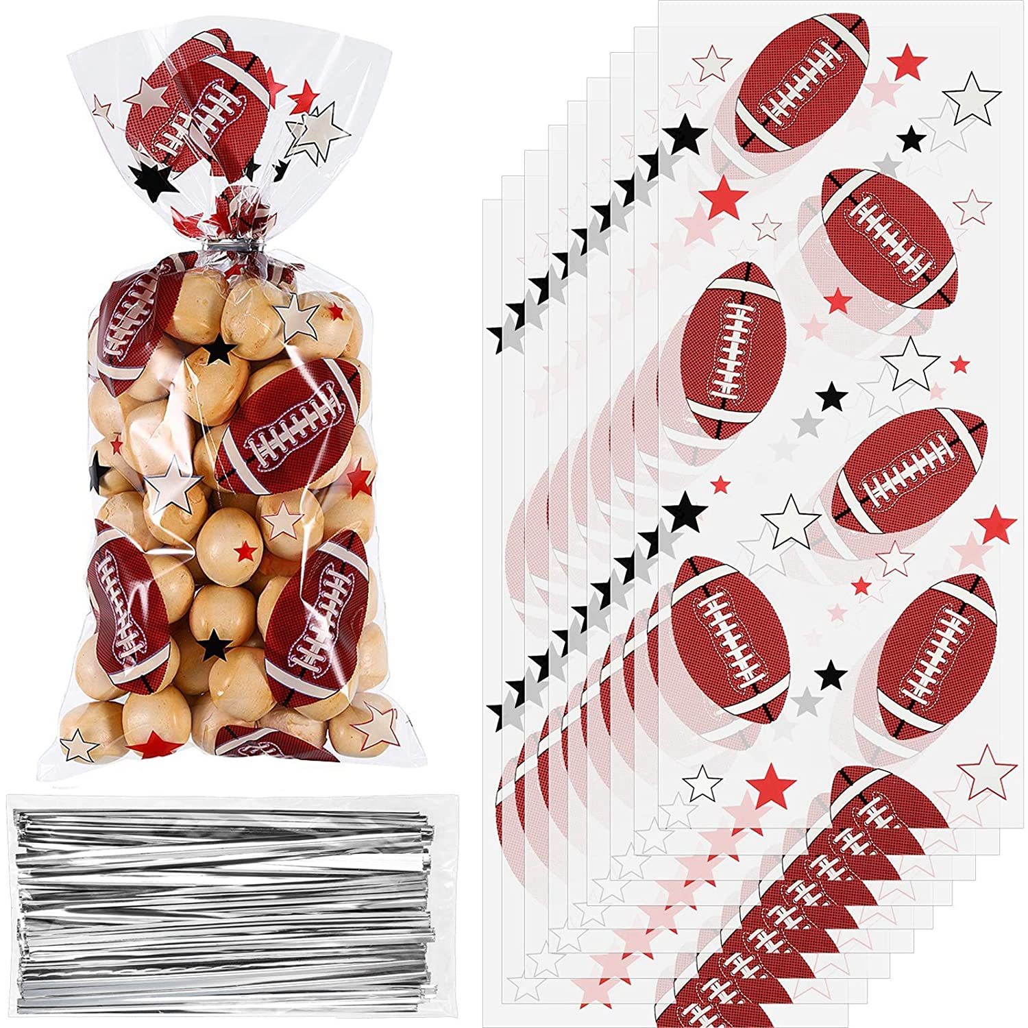 100 Pieces Football Cellophane Bags Heat Sealable Treat Football Candy